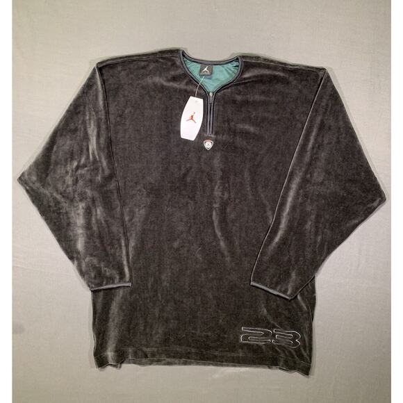 VINTAGE AIR JORDAN VELOUR TOP WARM UP JUMPMAN TRACK SHIRT SWEATSHIRT 1/4 ZIP NOS - Picture 1 of 16